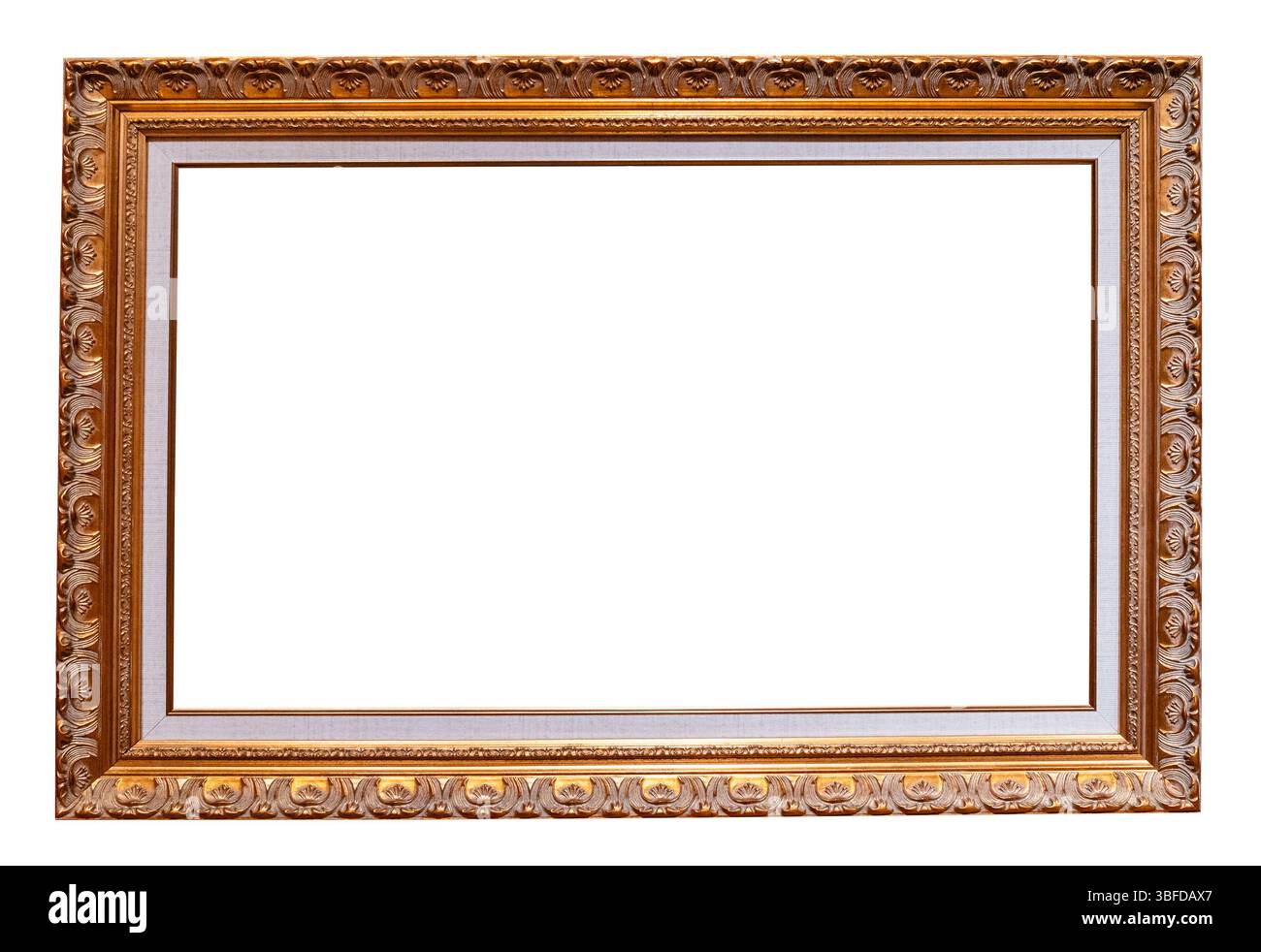 vintage horizontal picture frame with passe-partout cutout on white background Stock Photo