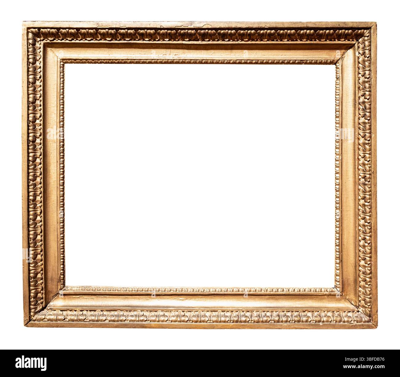 old horizontal golden painting frame cutout on white background Stock Photo