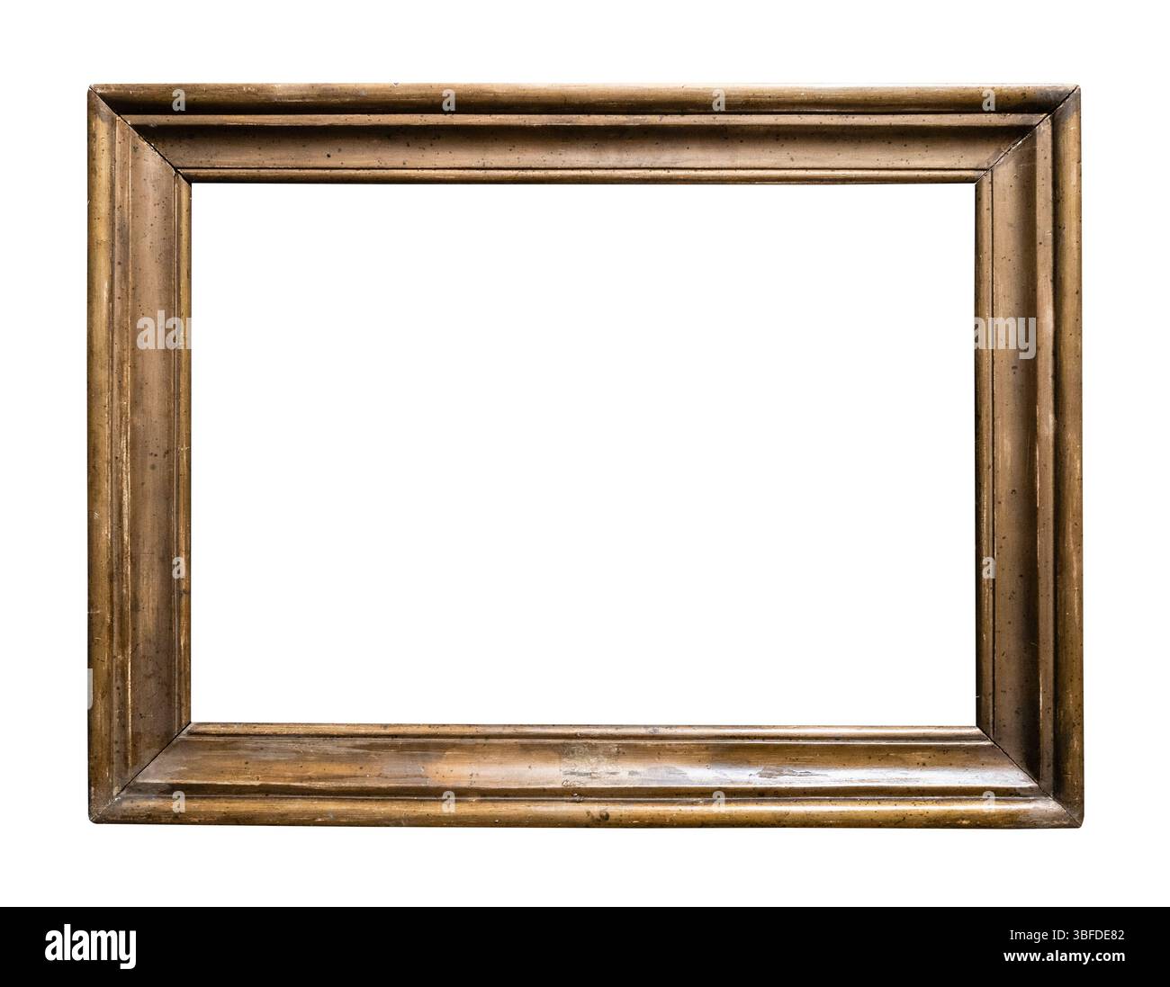 old horizontal shabby wooden picture frame cutout on white background Stock Photo