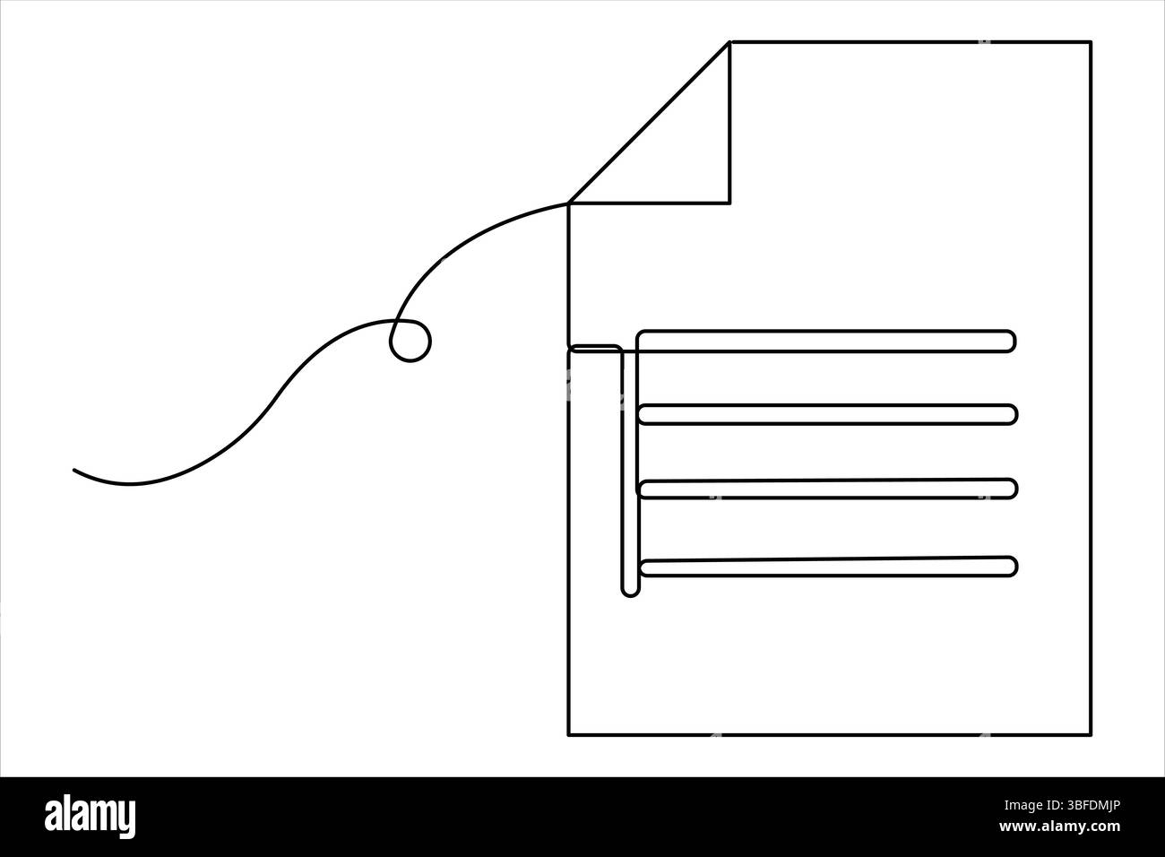 Continuous one line art drawing of document paper with folded corner ...