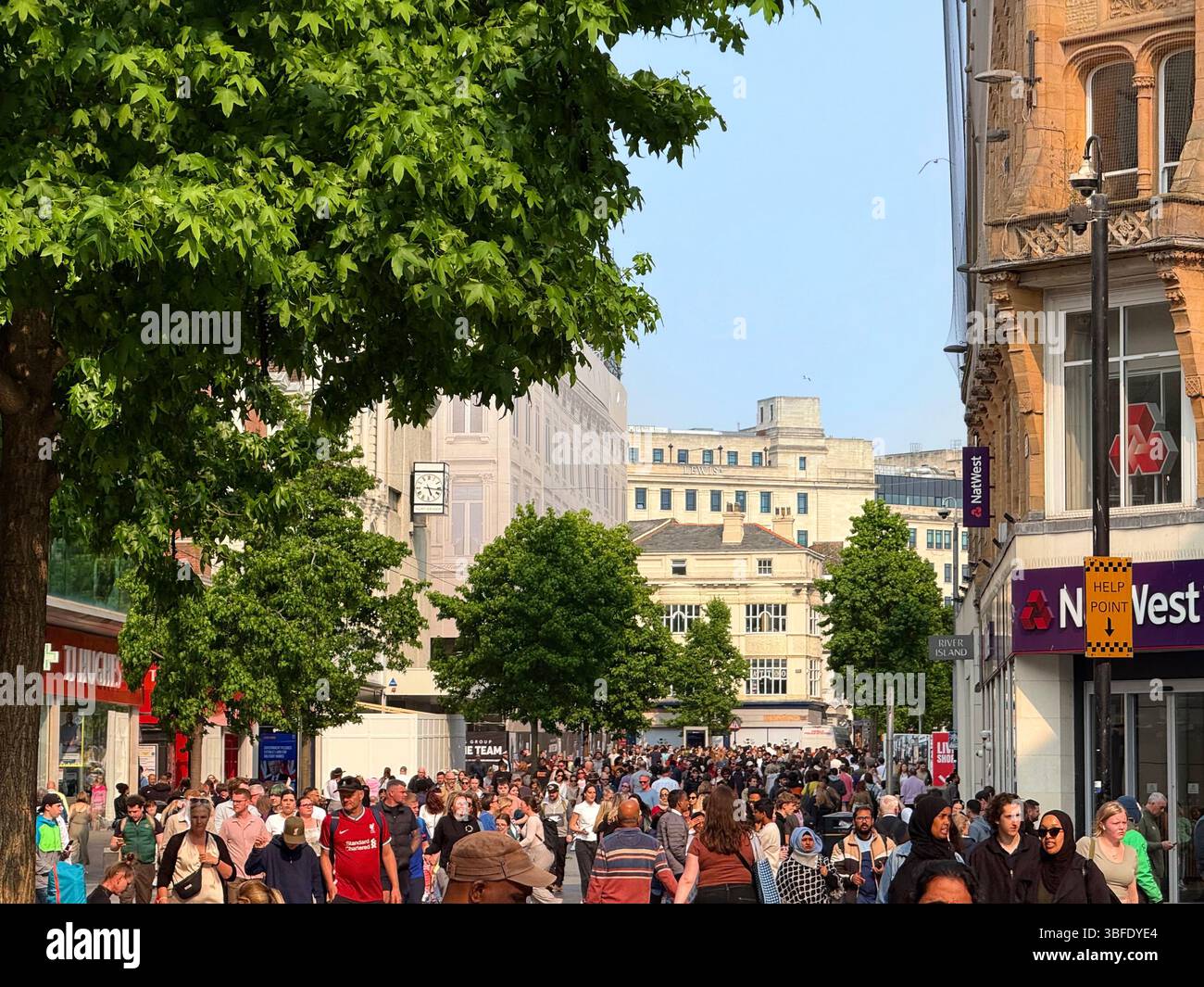 Lord Street in Liverpool city centre on a busy Saturday afternoon - Smartphone Captured Stock Image Lord Street in Liverpool city centre on a busy Saturday afternoon - Smartphone Captured Stock Image