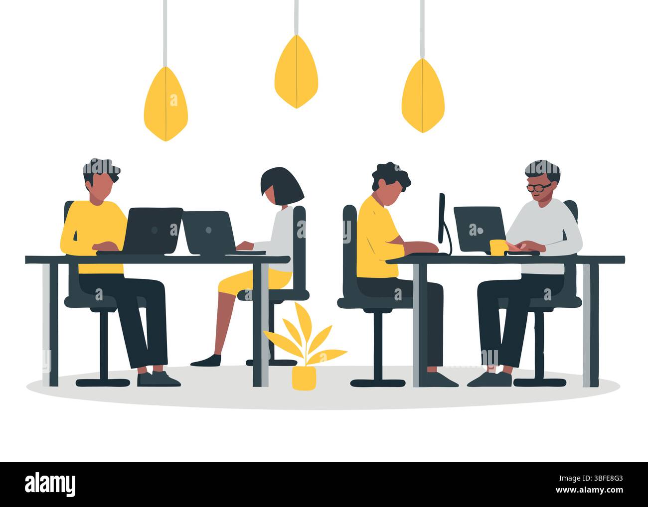 Collaborative Workspace Illustration Teamwork Design Productivity and Innovation in Digital Environment Graphic Creative Stock Vector