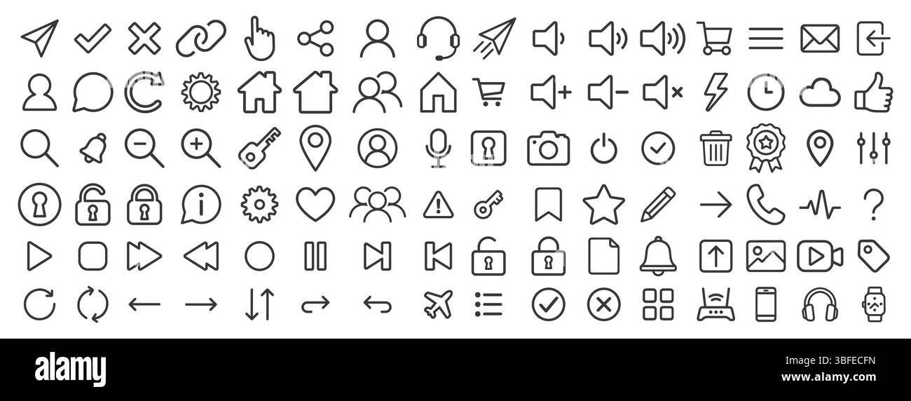 Basic user interface line icon set. web icon, website, mobile app ui ux icons collection. Vector illustration image. Isolated on white background. Stock Vector