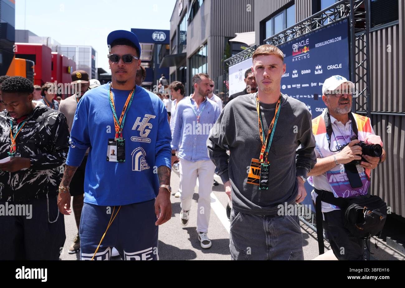 England's Morgan Rogers (left) and Cole Palmer in the pit lane before ...