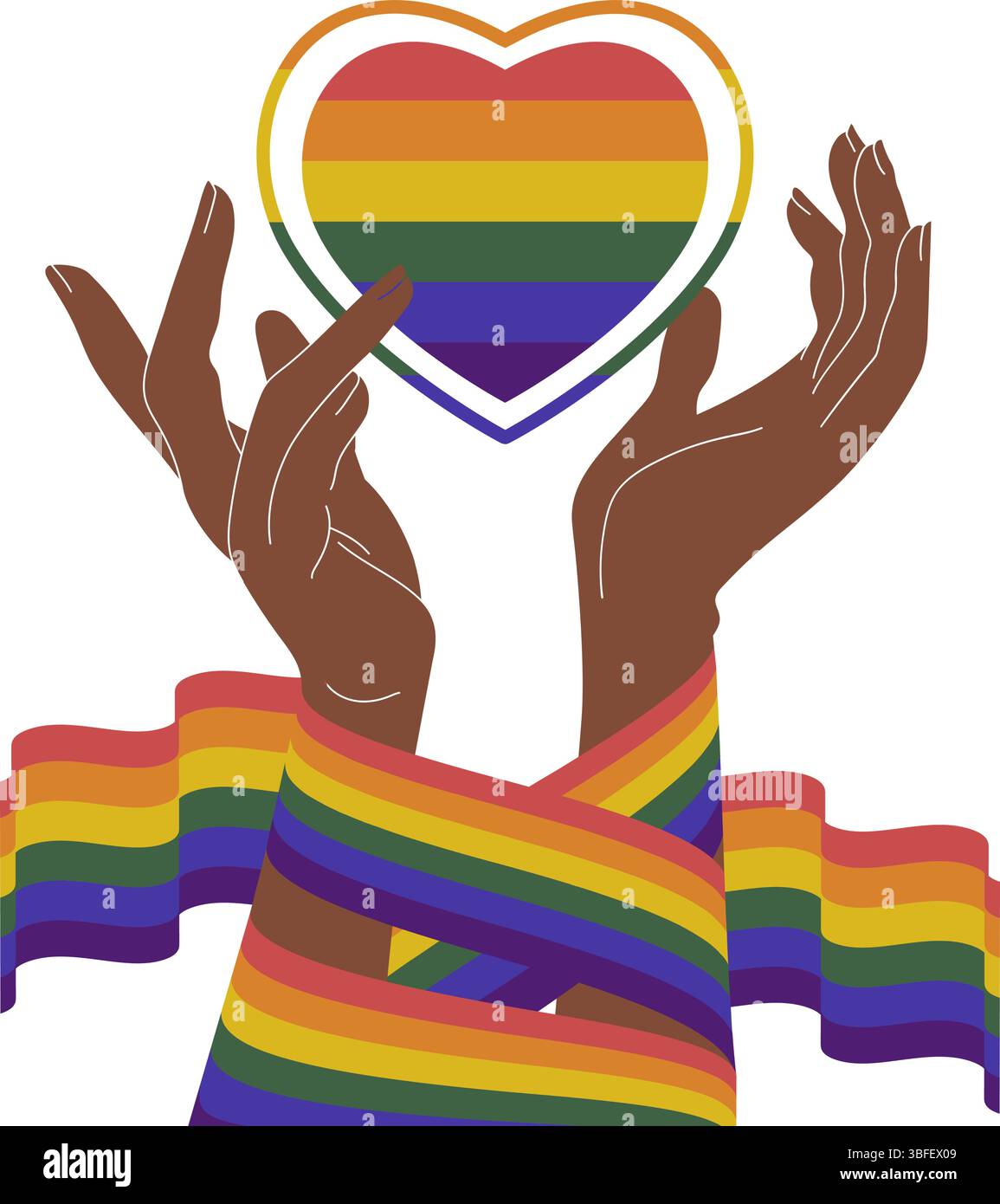 Hands holding heart lgbt sticker. Take care love concept, supporting LGBTQ community. Icon, sticker template with heart simple style Stock Vector