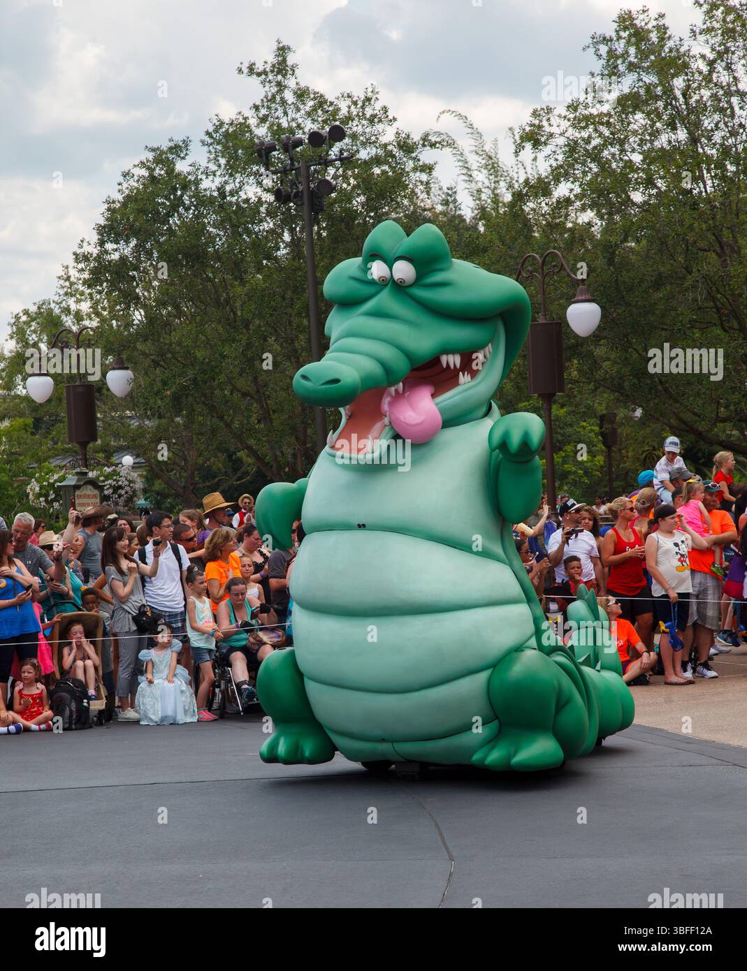 The Aligator from Peter Pan in Fantasy Parade at central plaza  Magic Kingdom amusemenet park in Orlando, Florida. Stock Photo