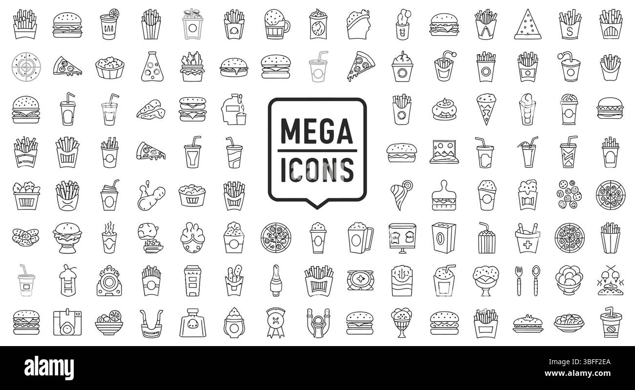 Set of Linear Fast Food Vector Icons, Icon Sheet Stock Vector Image ...