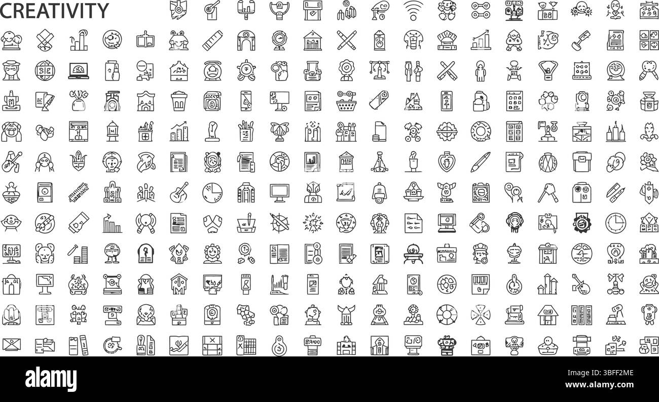 Set of Linear Creativity Vector Icons, Icon Sheet Stock Vector Image ...
