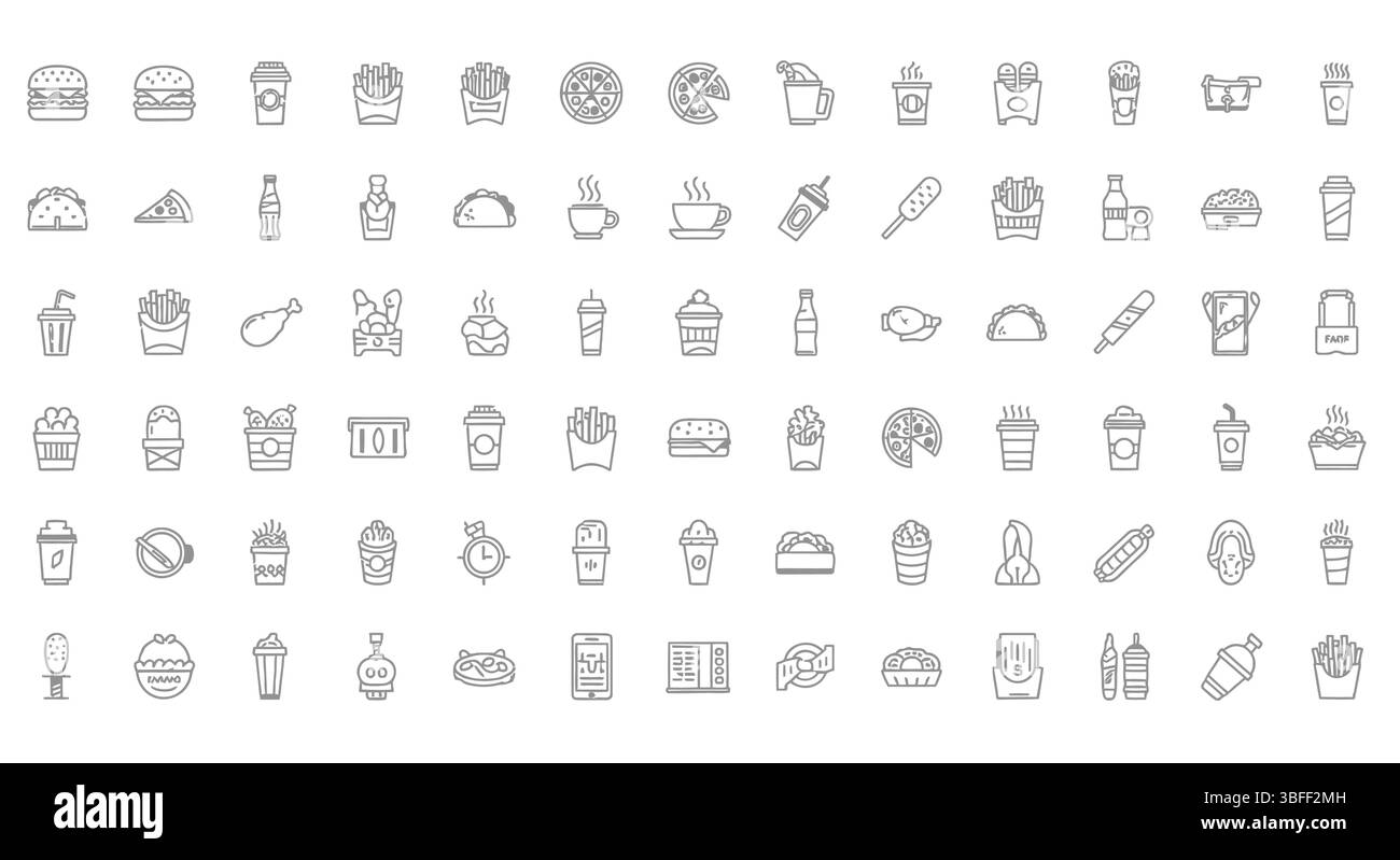 Set of Linear Fast Food Vector Icons, Icon Sheet Stock Vector Image ...