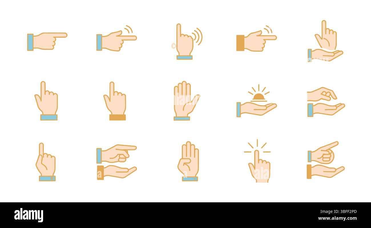 Set of Linear Hands Vector Icons, Icon Sheet. Stock Vector