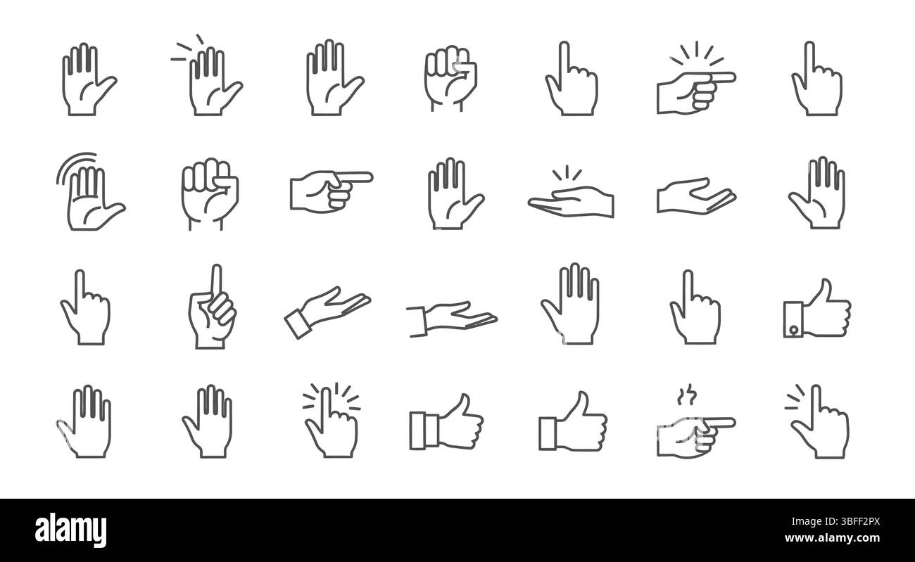 Set of Linear Hands Vector Icons, Icon Sheet Stock Vector Image & Art ...