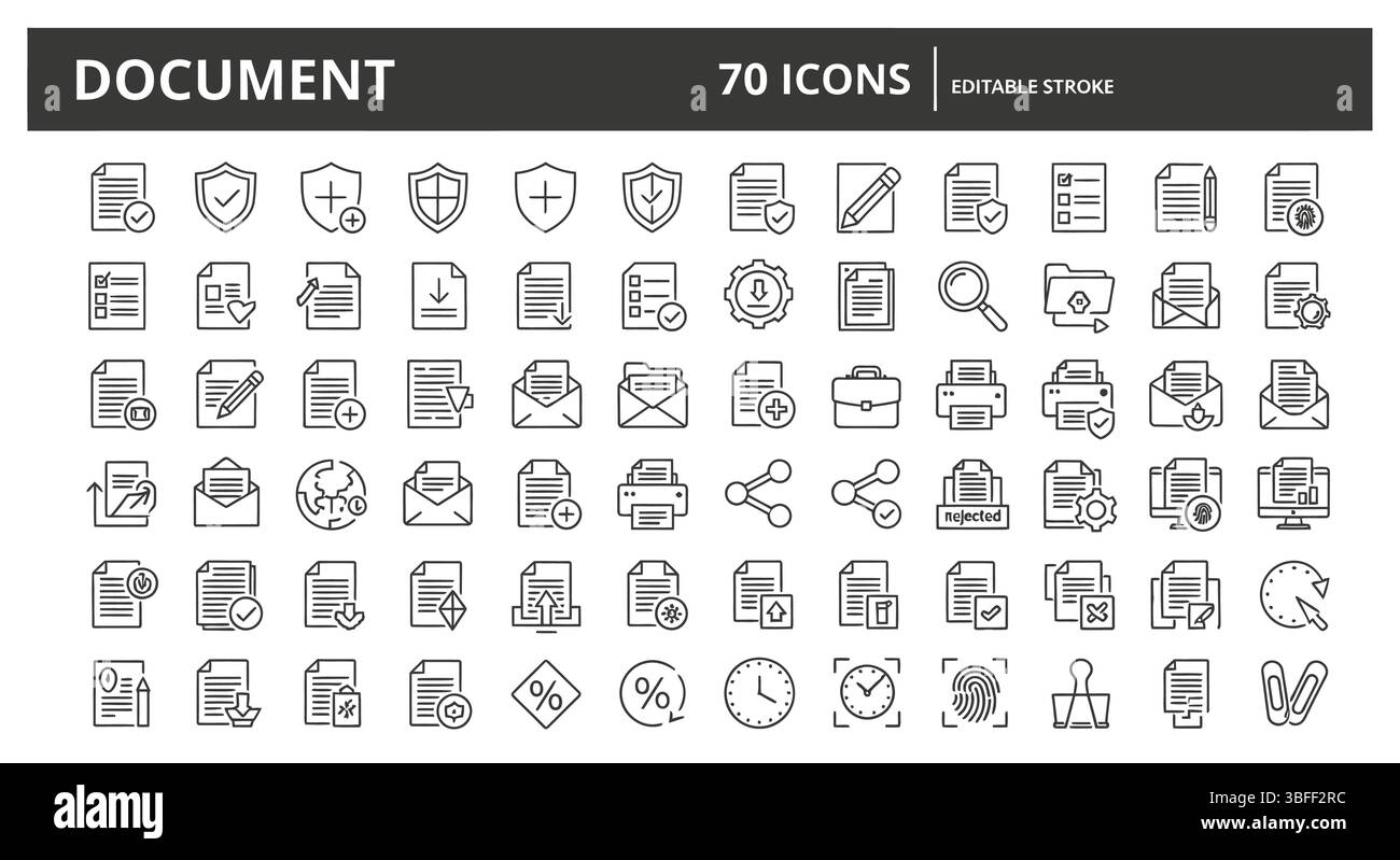 Set of Linear Document Vector Icons, Icon Sheet Stock Vector Image ...