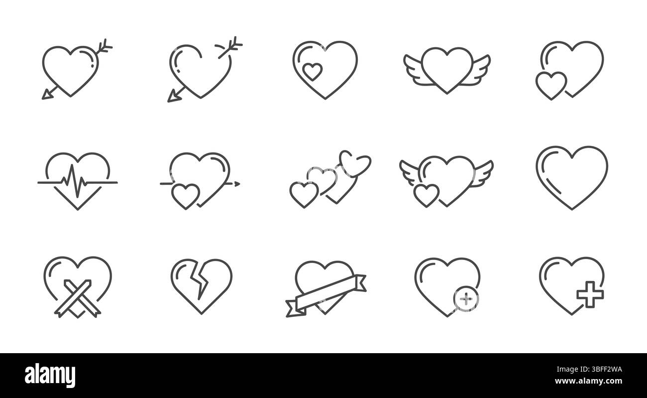 Set of Linear Heart Vector Icons, Icon Sheet Stock Vector Image & Art ...