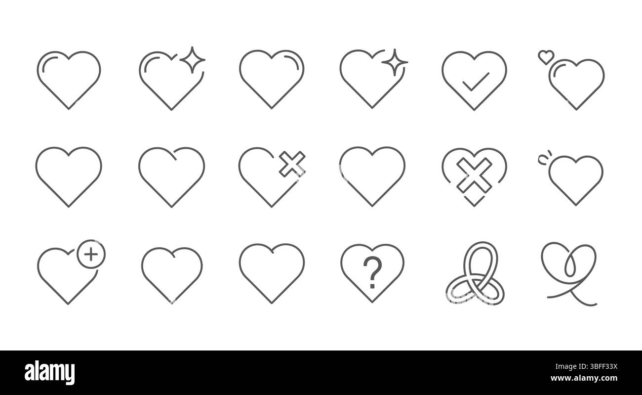 Set of Linear Heart Vector Icons, Icon Sheet Stock Vector Image & Art ...