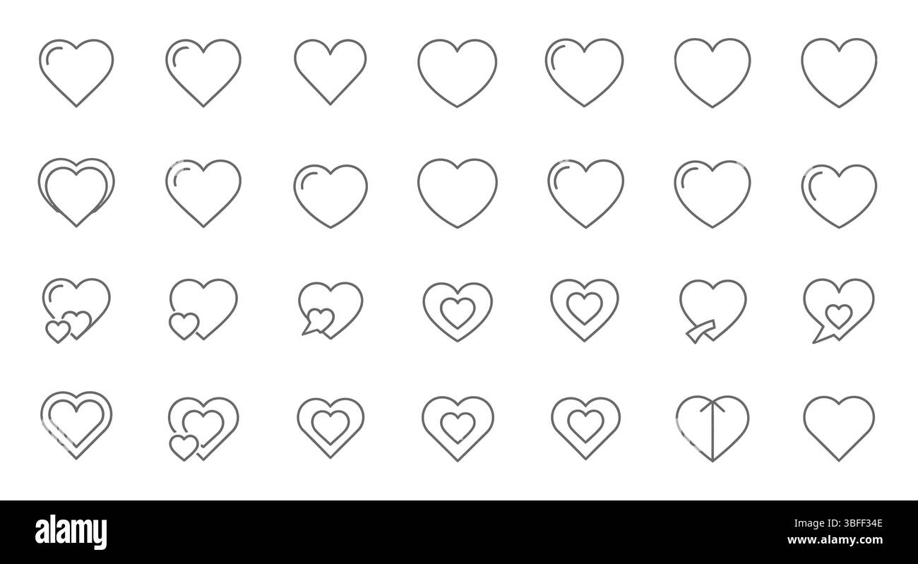 Set of Linear Heart Vector Icons, Icon Sheet Stock Vector Image & Art ...