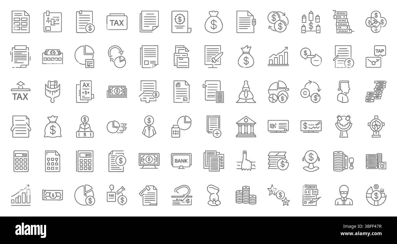 Set of Linear Accounting Vector Icons, Icon Sheet Stock Vector Image ...