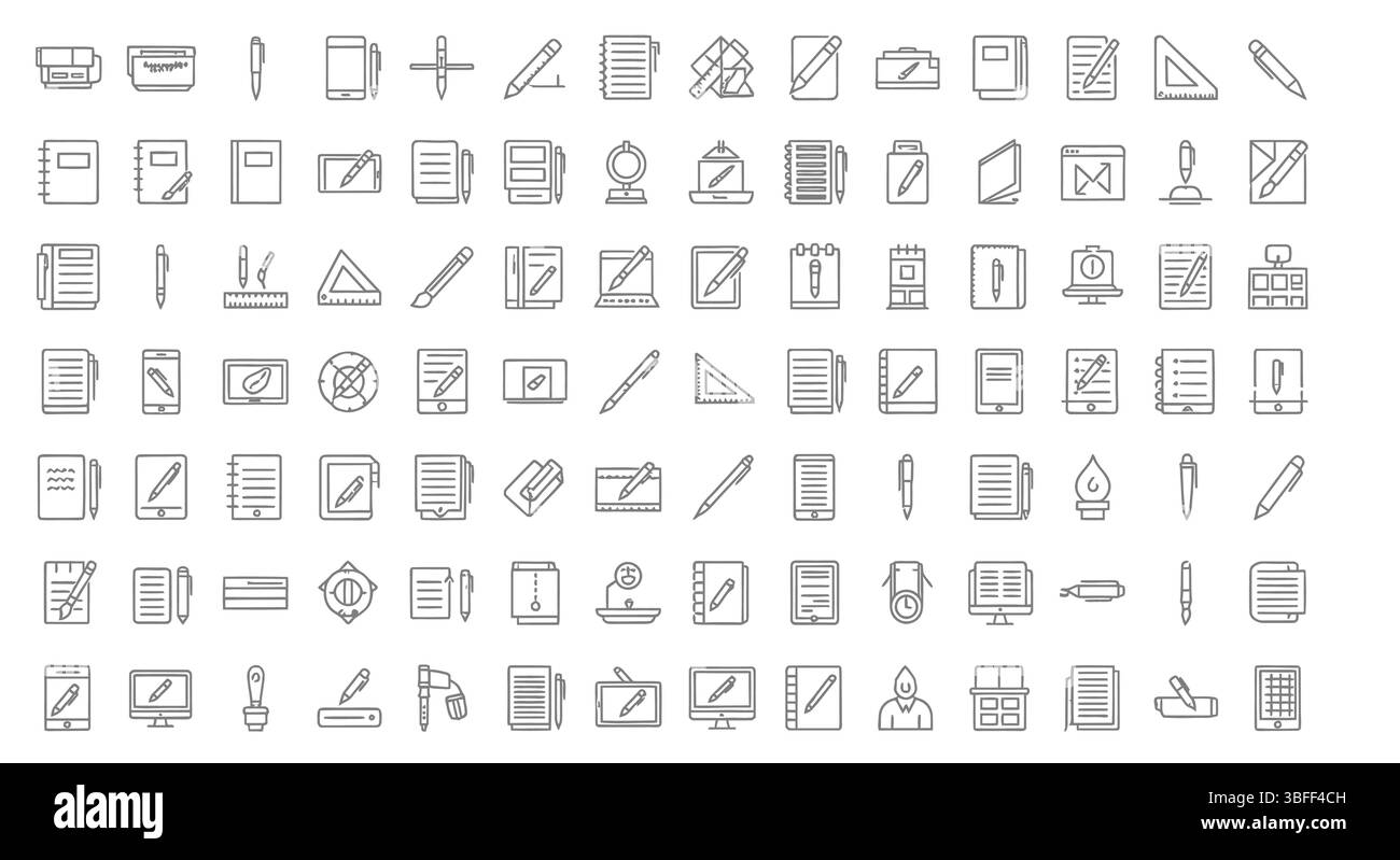 Set of Linear Writing Vector Icons, Icon Sheet Stock Vector Image & Art ...