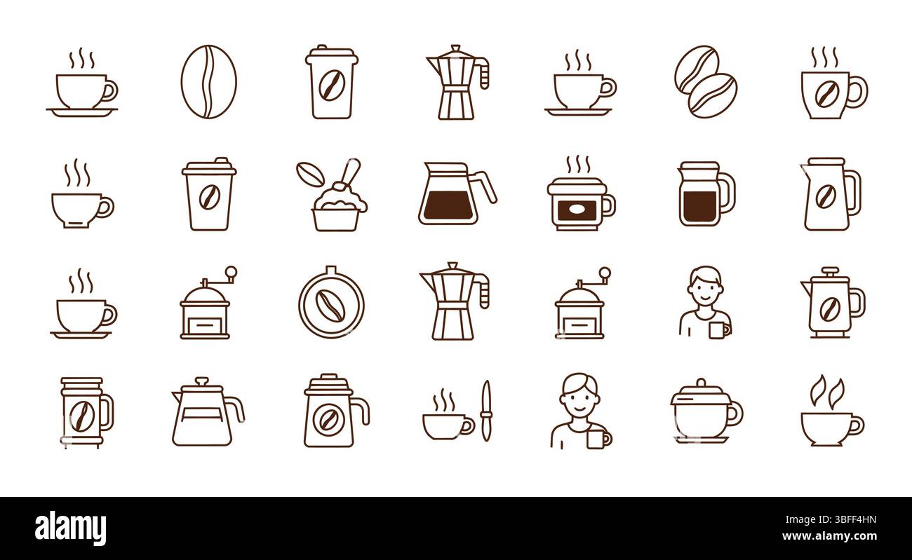 Set of Linear Coffee Vector Icons, Icon Sheet Stock Vector Image & Art ...