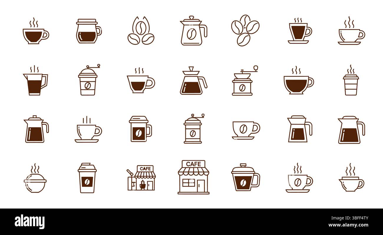 Set of Linear Coffee Vector Icons, Icon Sheet Stock Vector Image & Art ...