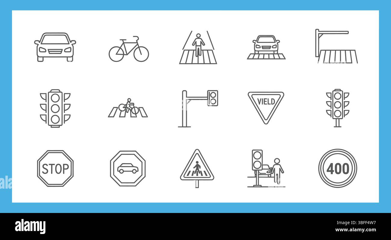 Set of Linear Traffic Vector Icons, Icon Sheet. Stock Vector