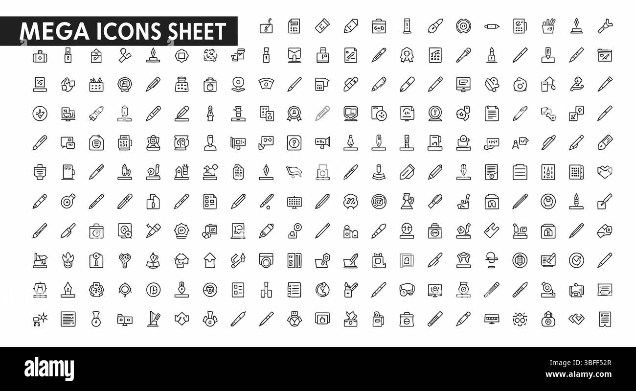 Set of Linear Writing Vector Icons, Icon Sheet Stock Vector Image & Art ...