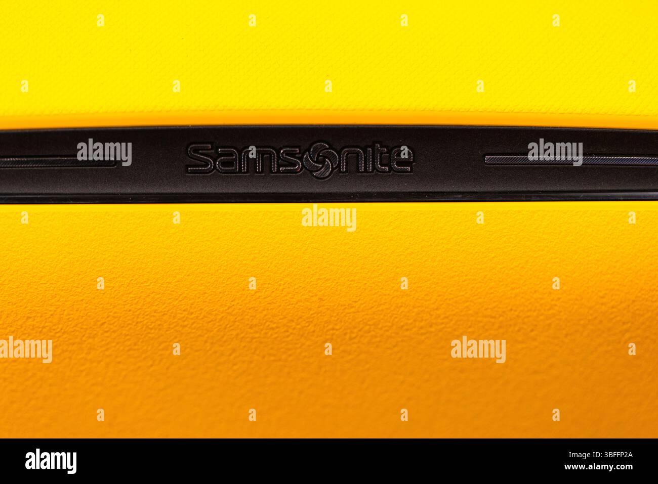 Lviv, Ukraine - May 29, 2025: Closeup of Samsonite suitcase Stock Photo
