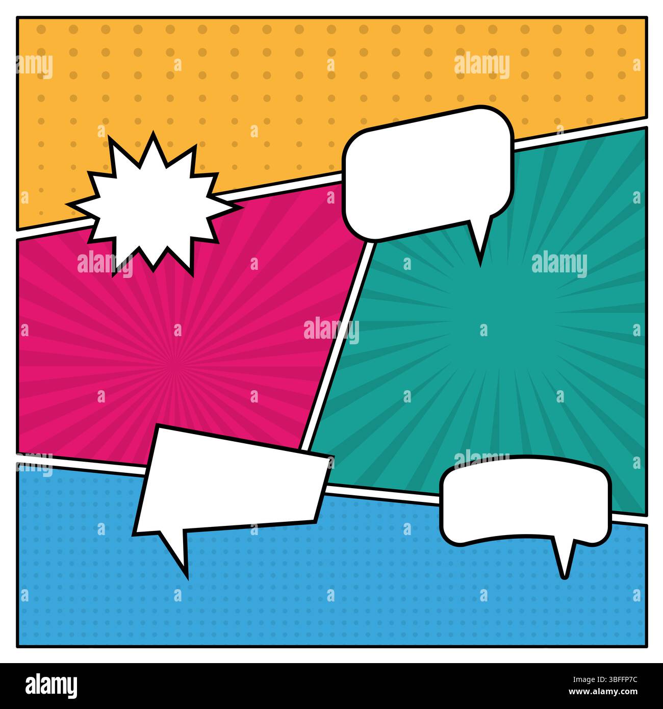 Colorful comic book page background in pop art style with empty speech ...
