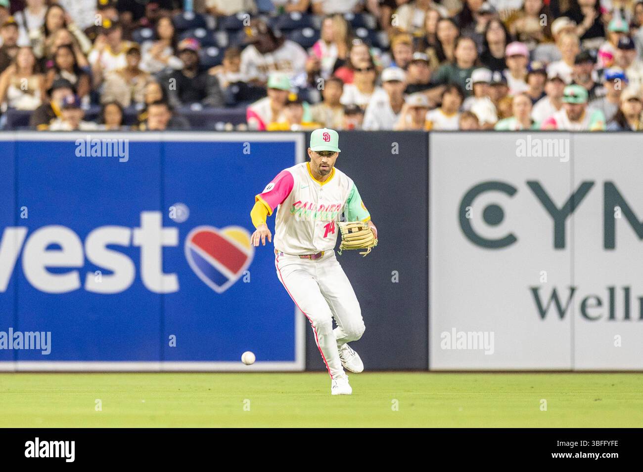 San Diego Padres infielder Tyler Wade fields a grounder in the sixth ...