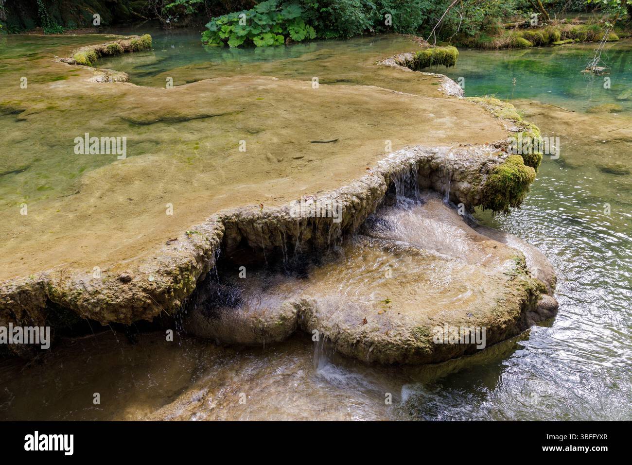 Tufa built up in stream, Cascade des Tufs, Les Planches-pres-Arbois, Jura, France Stock Photo