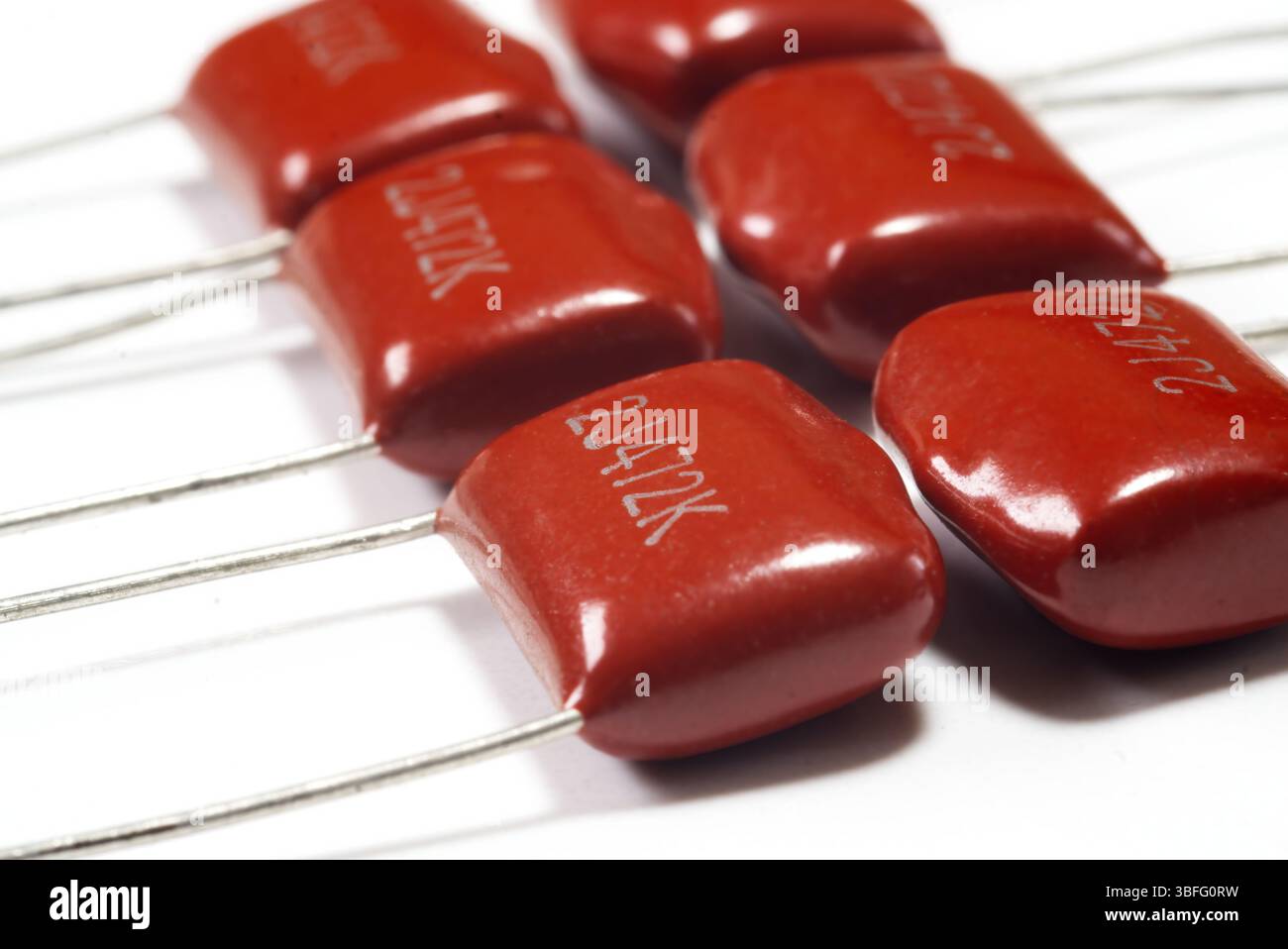electronic components: ceramic capacitors on white background Stock Photo