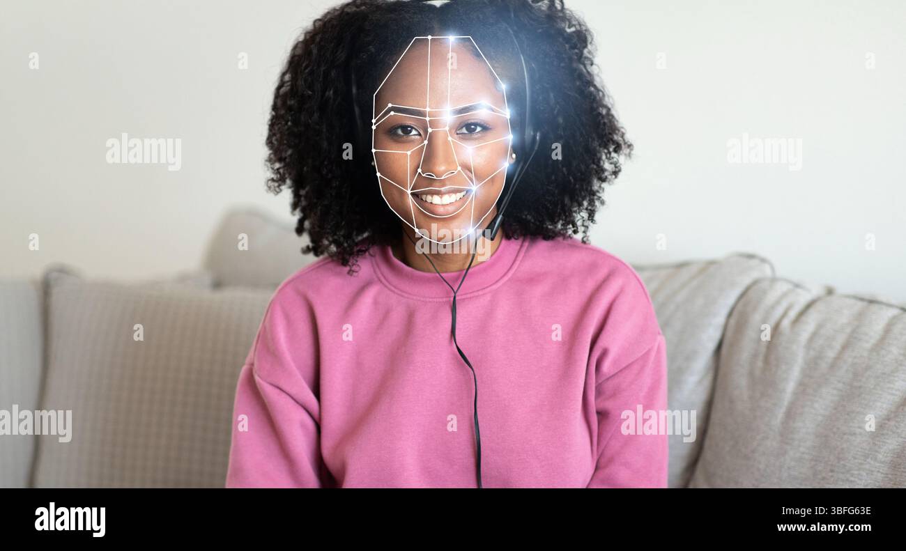 Facial recognition technology enhances identification in modern settings Stock Photo