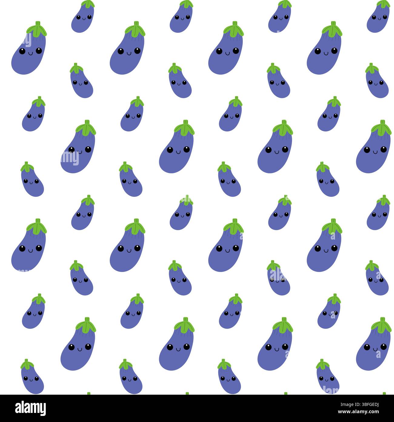 Eggplant seamless pattern. Blue eggplant with cute face. Stock Vector