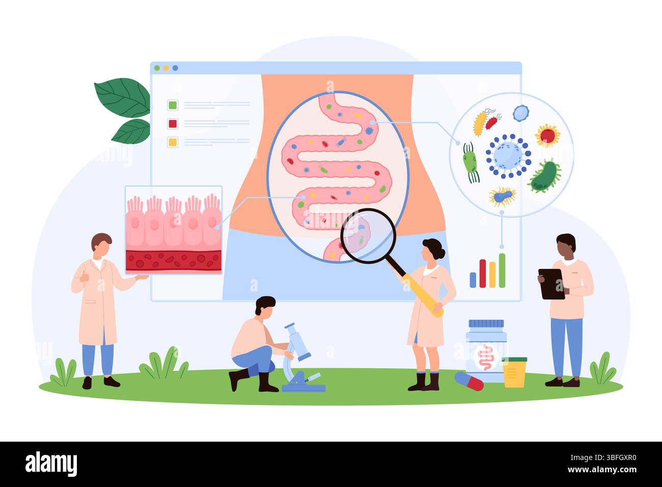Analysis of bowel microflora, immunity and digestive tract health. Tiny ...