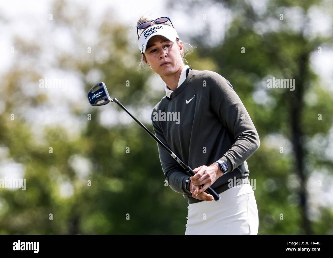 Nelly Korda of the US watches her putt on the 7th green during the