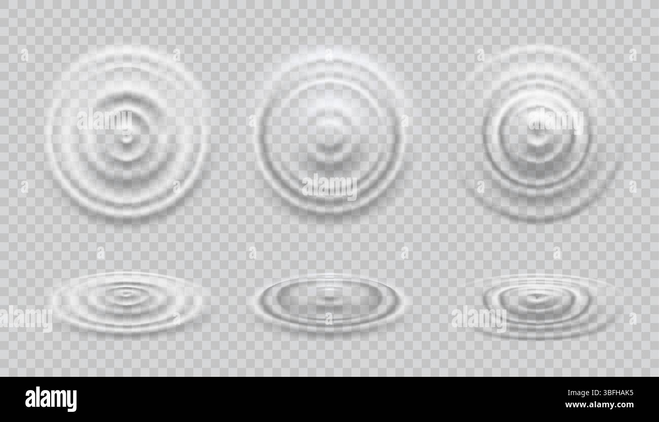 Top view ripple water wave, drop splash effect. Transparent liquid ...