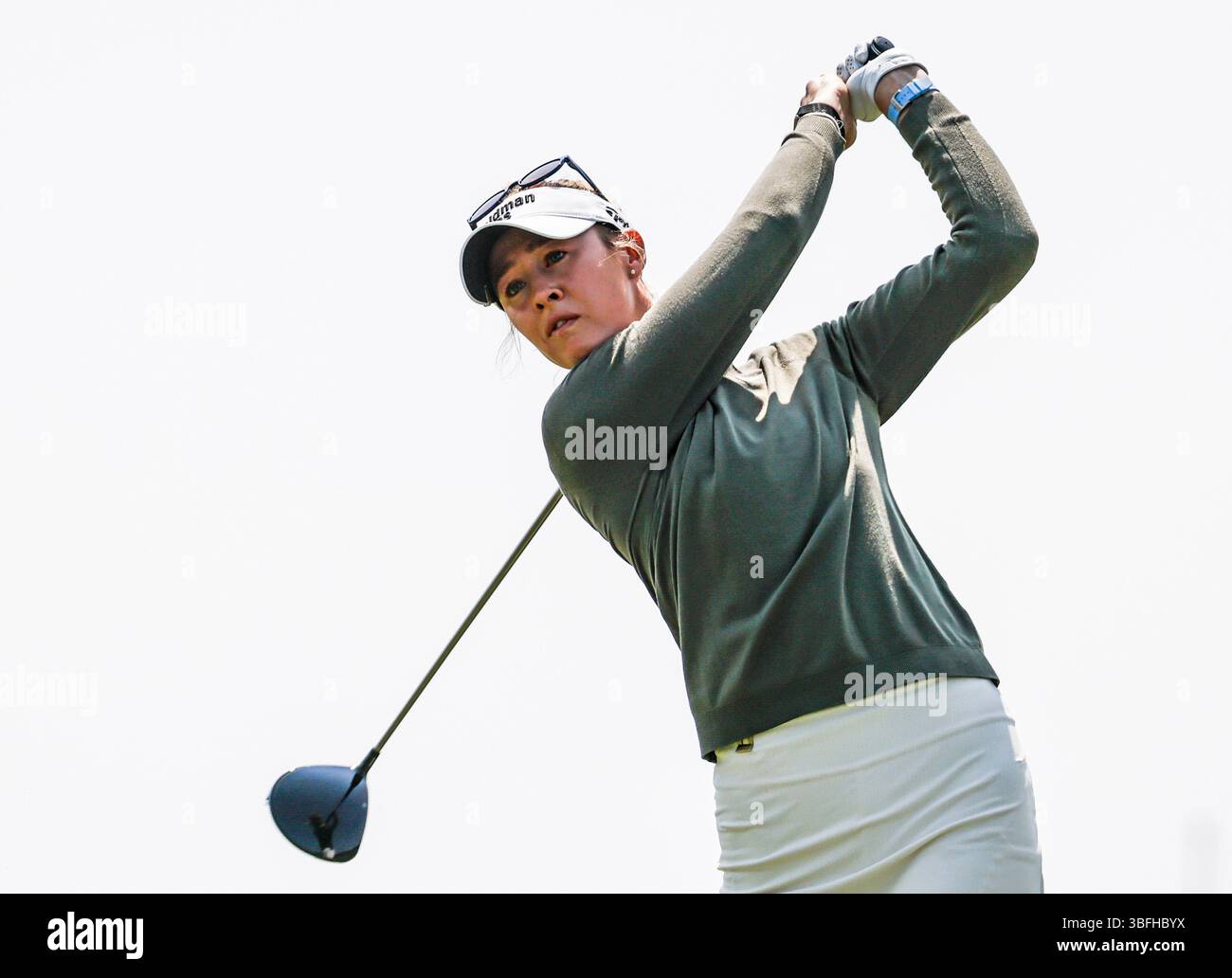 Nelly Korda of the US hits her tee shot on the 8th hole during the