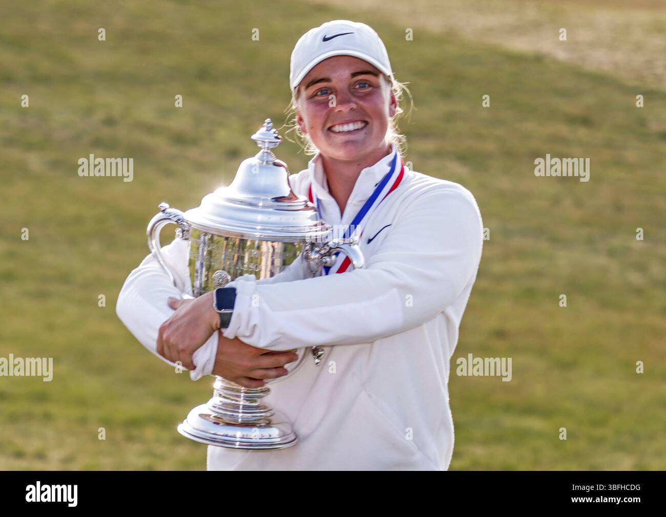 Maja Stark of Sweden poses with the USGA Women's Open trophy after