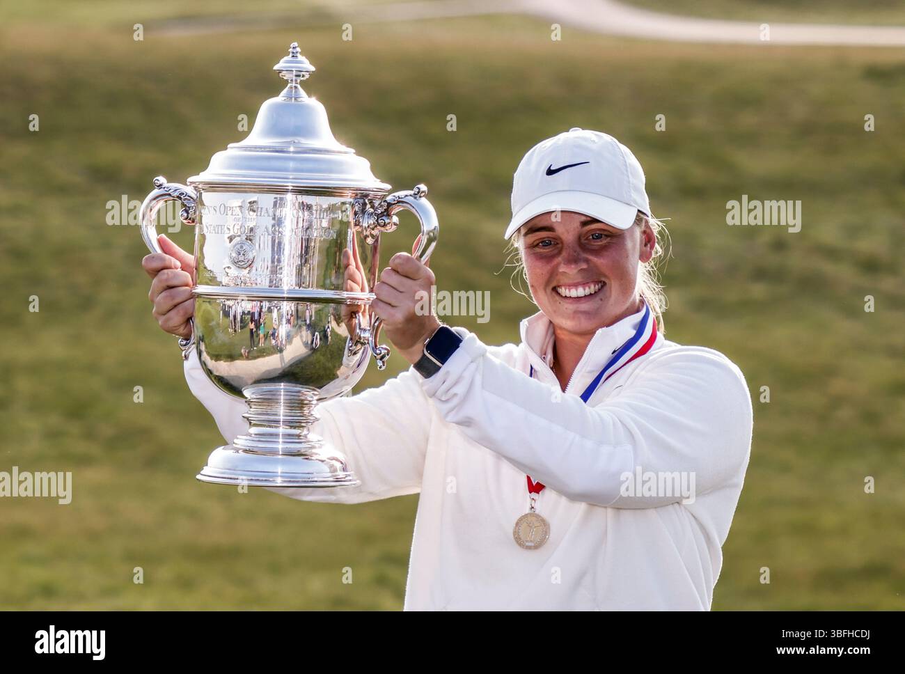 Maja Stark of Sweden poses with the USGA Women's Open trophy after