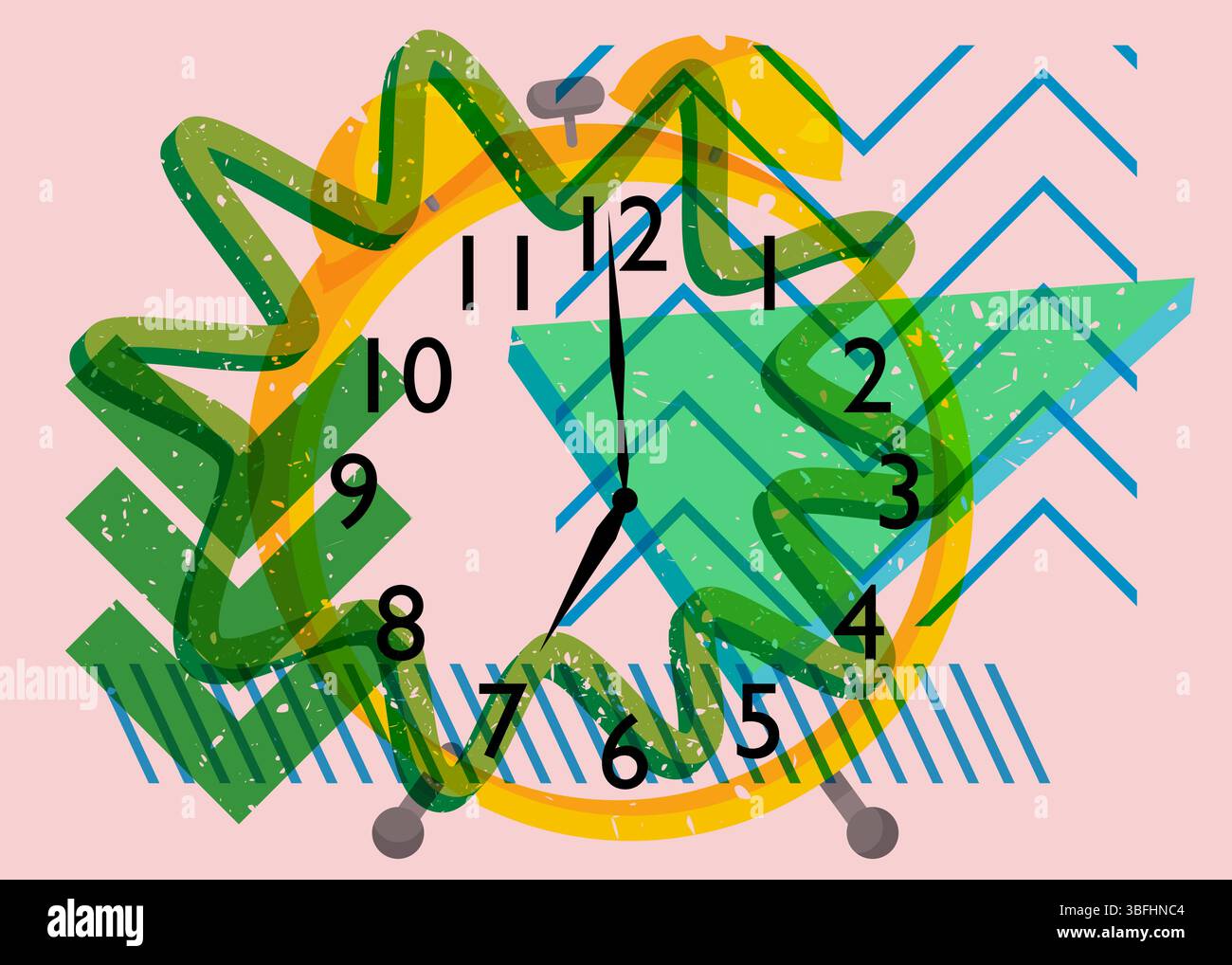 Risograph Alarm Clock with geometric shapes. Objects in trendy riso ...