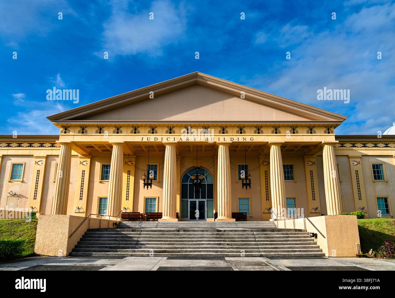 Judiciary Building housing the Supreme Court of Palau in Ngerulmud, the national capital in the state of Melekeok on Babeldaob Island, Palau, Micronesia, Oceania Stock Photo