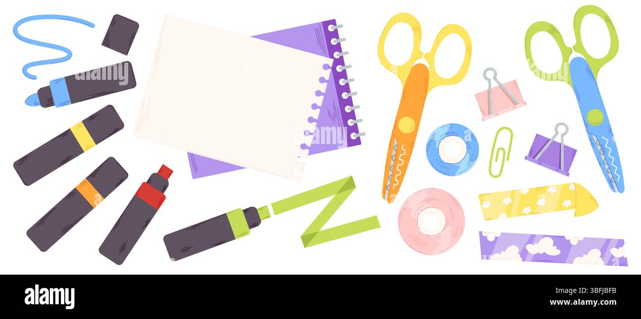 Collection of cute school stationery and craft supplies - sketch book ...