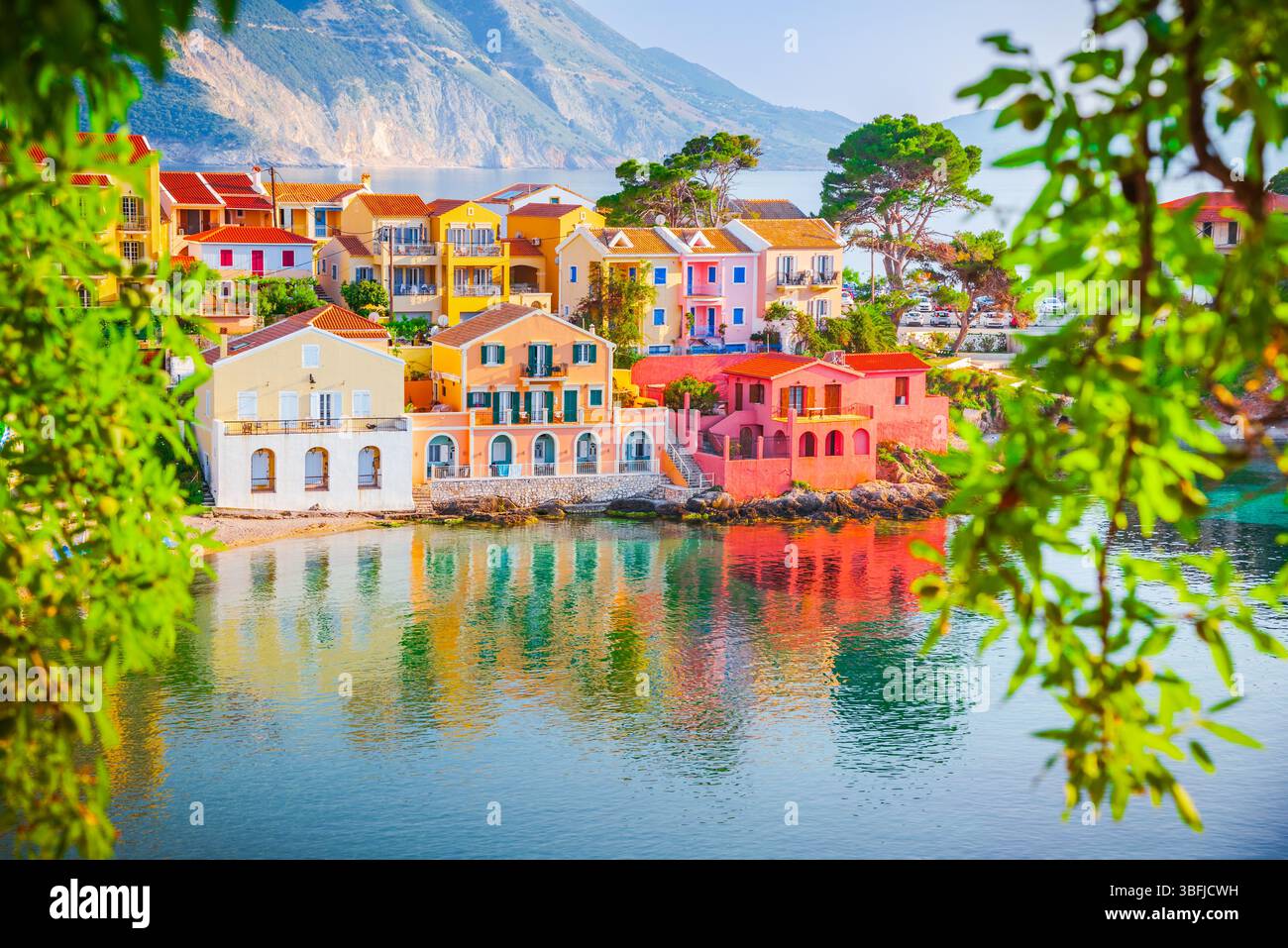 Assos, Greece. Small charming village on picturesque Kefalonia, Greek Islands. Stock Photo