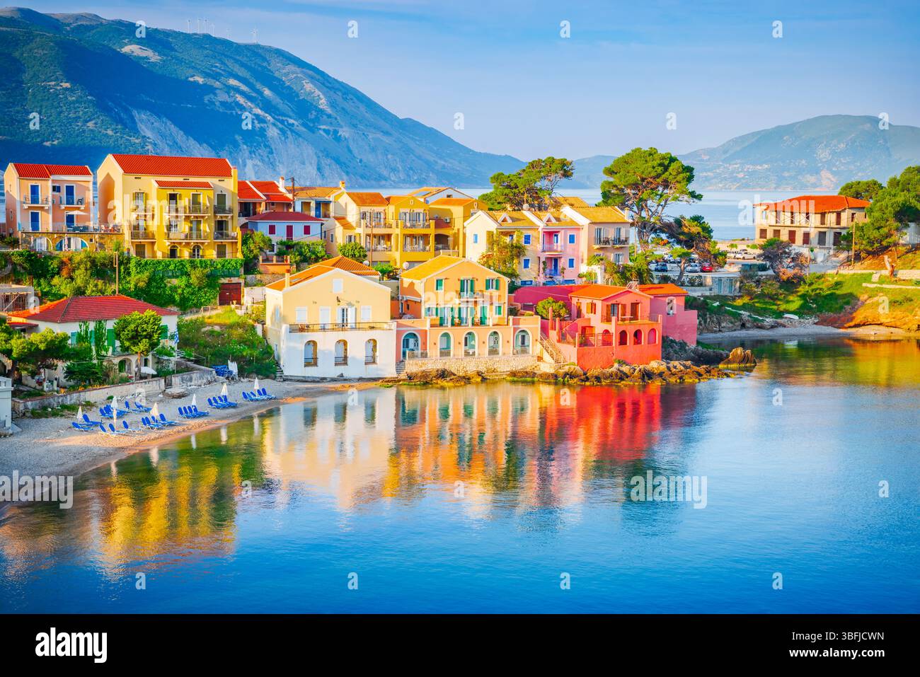 Assos, Greece. Instagrammable village on picturesque Kefalonia, Greek Islands. Stock Photo