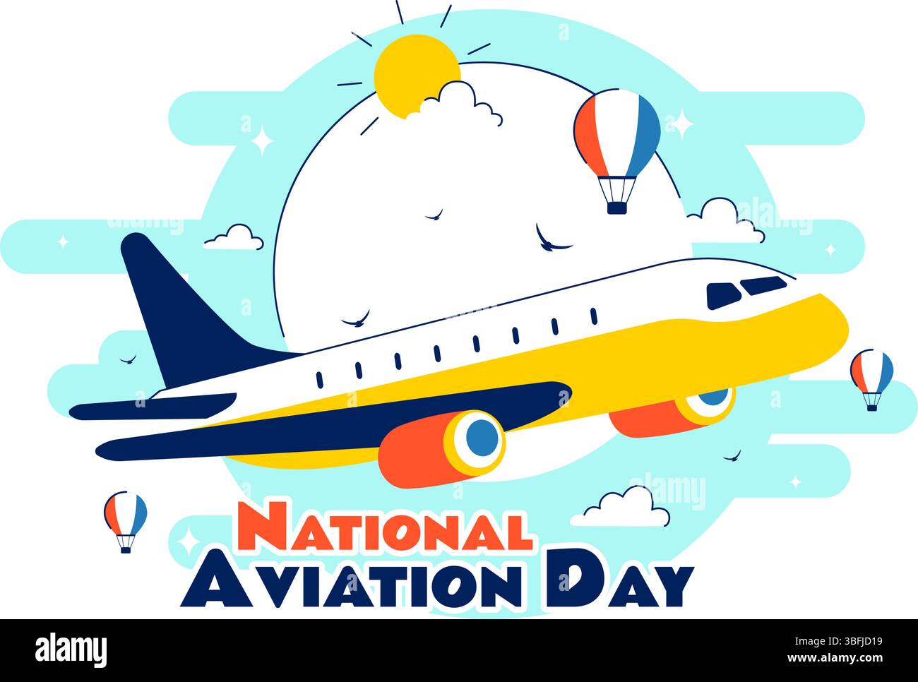 National Aviation Day Vector Illustration with an Airplane and Sky Blue ...