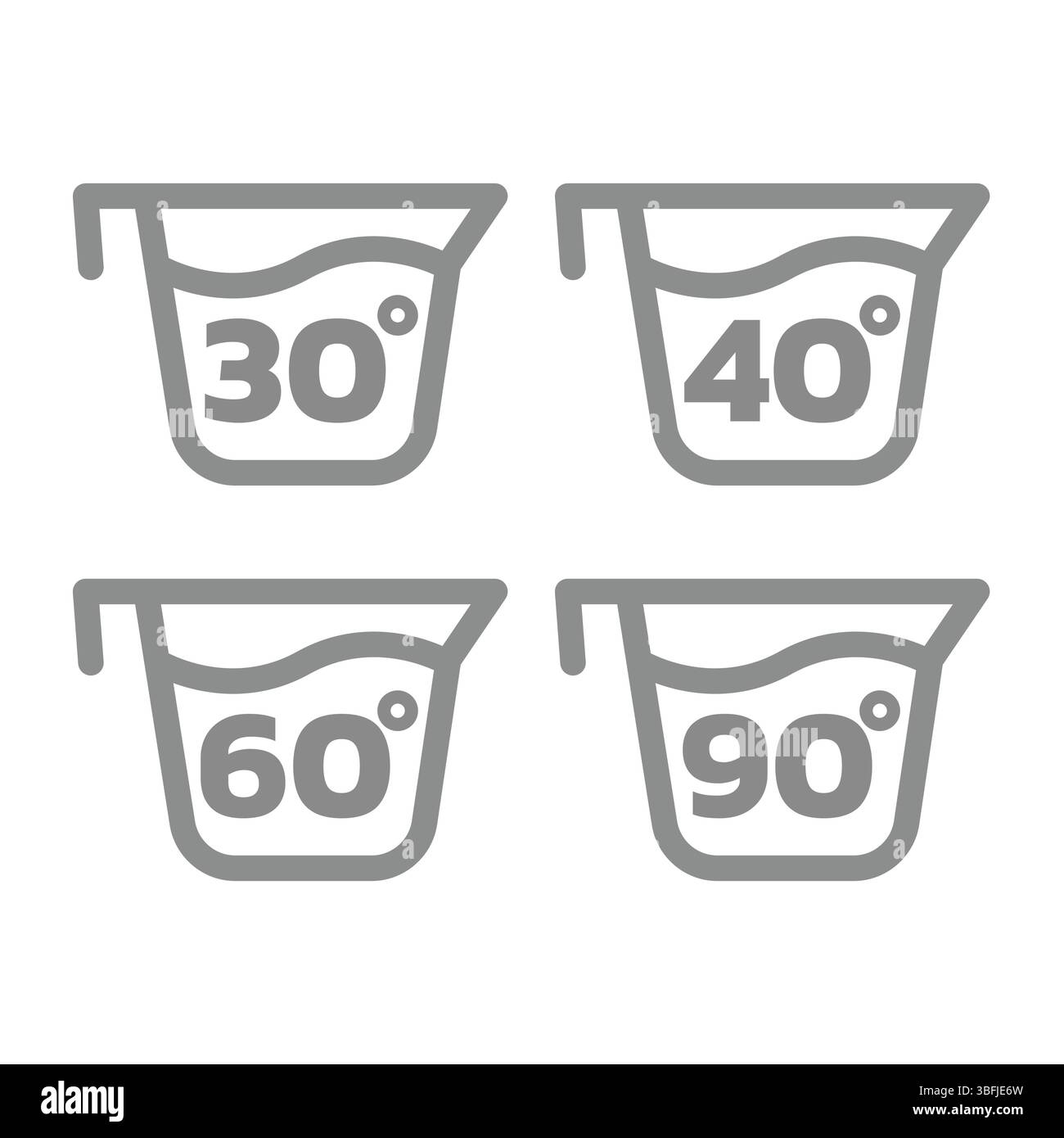 Laundry washing machine temperature icon set. Washing degrees, wash at ...