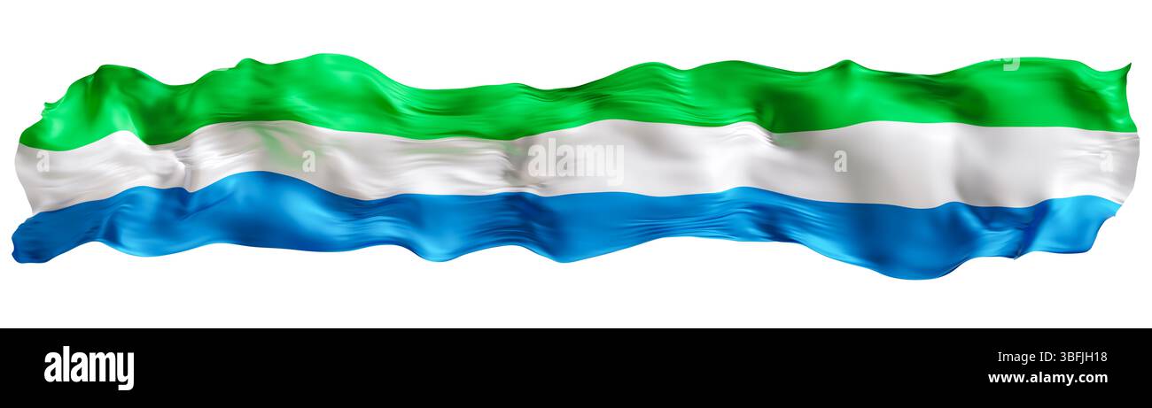 Stylized flag of Sierra Leone waving in the wind, isolated on white ...