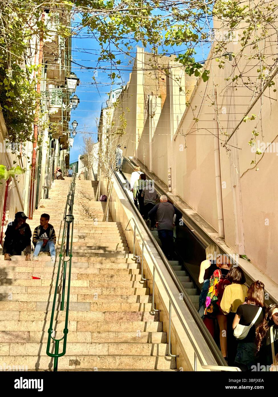 Outdoor escalator Escadinhas da Saude in Lisbon Portugal - Smartphone Captured Stock Image