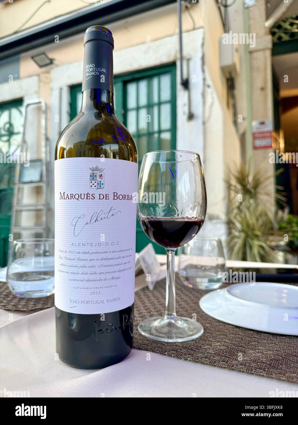 Bottle of premium Portuguese red wine Marques De Borba, from Borba region an area of Alentejo DOC. - Smartphone Captured Stock Image