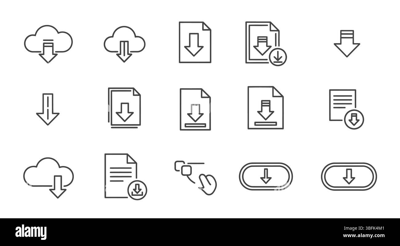 Download Icon Set – File Transfer, Save, Upload, and Data Symbols Stock ...
