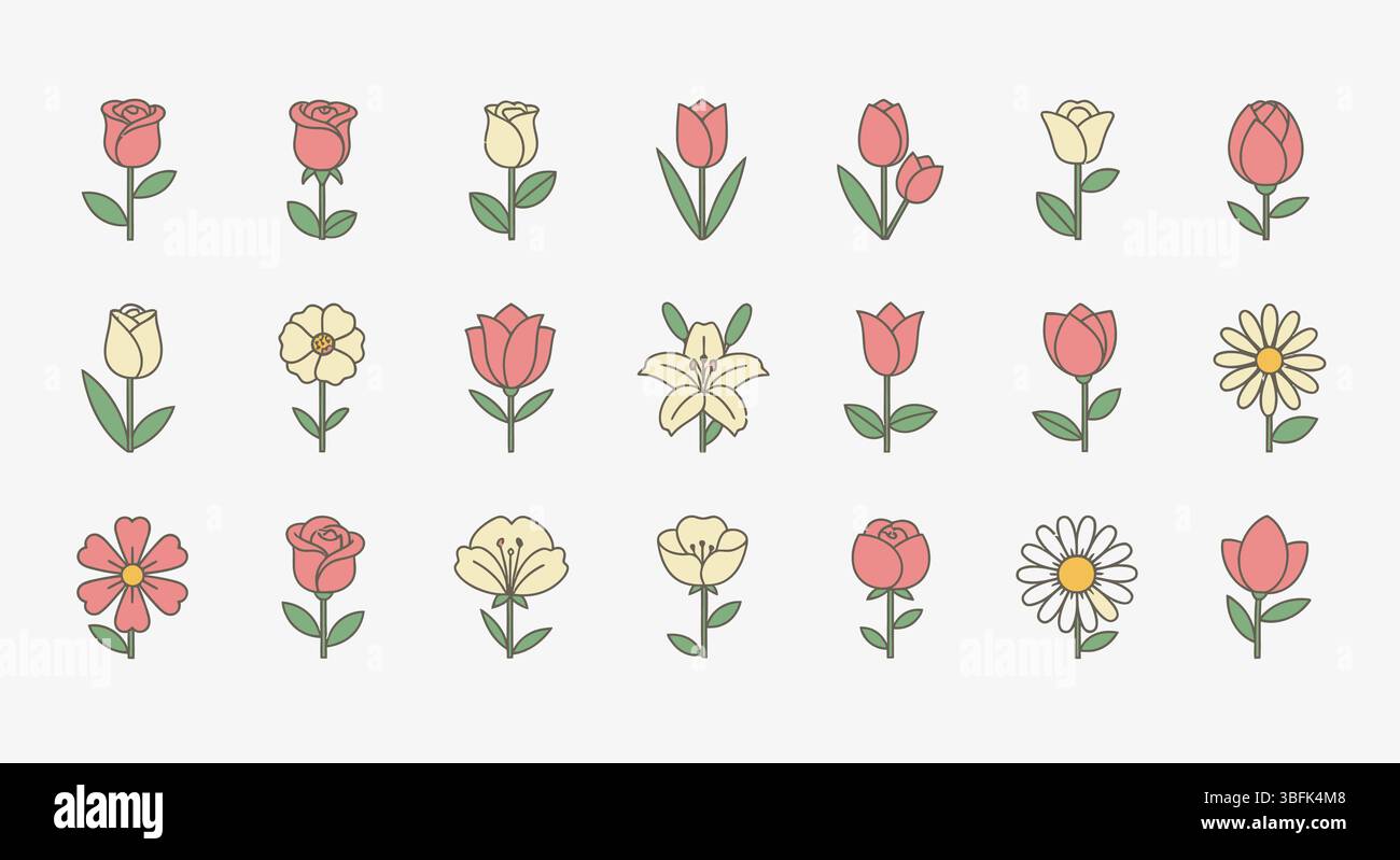 Flowers Icon Set – Bloom, Nature, Garden, and Floral Symbols Stock ...